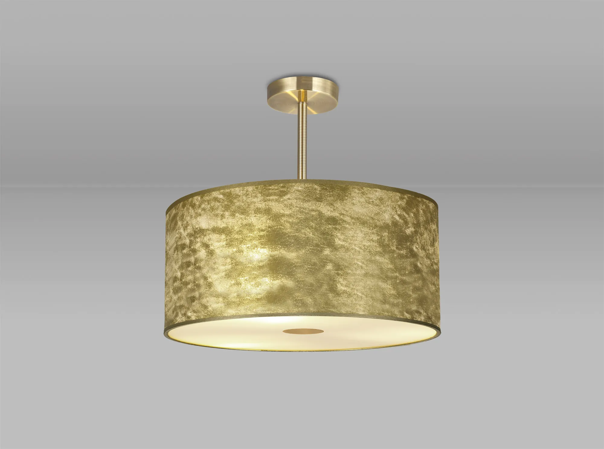 Baymont 50cm Semi Flush 3 Light Antique Brass, Gold Leaf, Frosted Diffuser DK0833  Deco Baymont AB GL